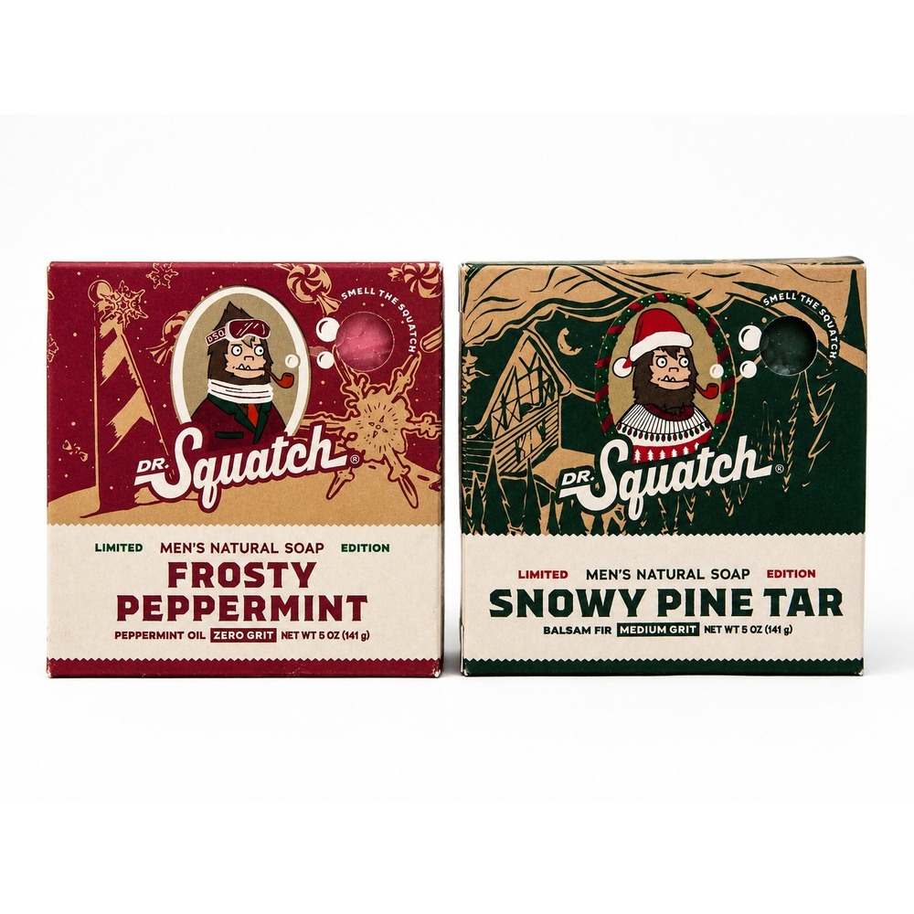 Dr. Squatch Frosty Peppermint Snowy Pine Tar Soap Set 5oz Limited Edition New